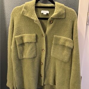 Anthropologie Olive Teddy Shirt Jacket